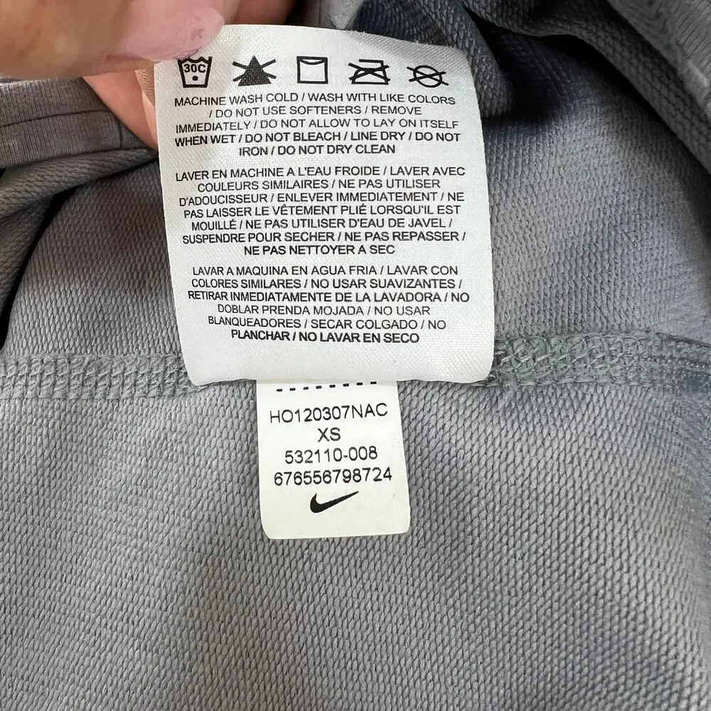 NIKE Gray Hoodie Stretch Striped Yoga Zip Pockets Logo Drawstring X-Small XS